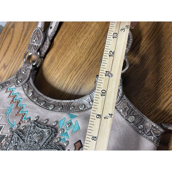 Cowgirl Trendy Tote Bag Concealed Weapon Rhinestone Studded Turquiose Southwest - Picture 6 of 14